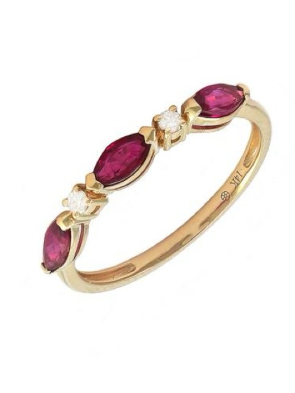 14K Real Yellow Gold Marquise Prong Ruby And Diamond Ring Size 6.5